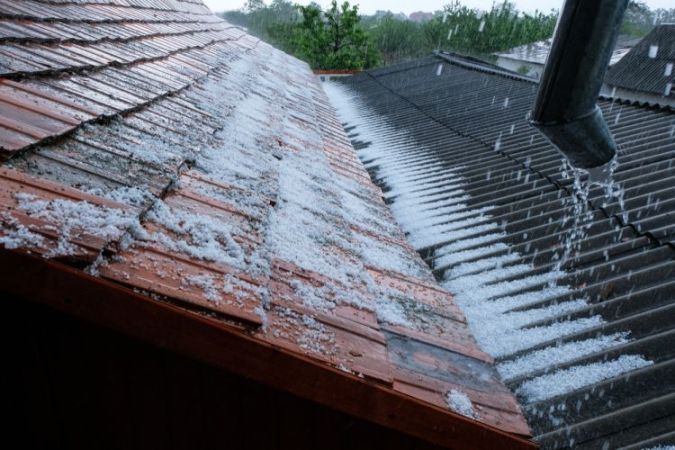 rain hail falls on roof